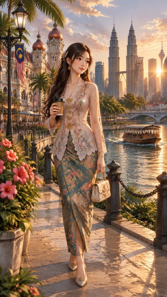 Create a cinematic anime illustration of a beautiful youn…