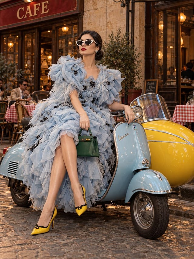 Create a photorealistic high-fashion street photograph se…