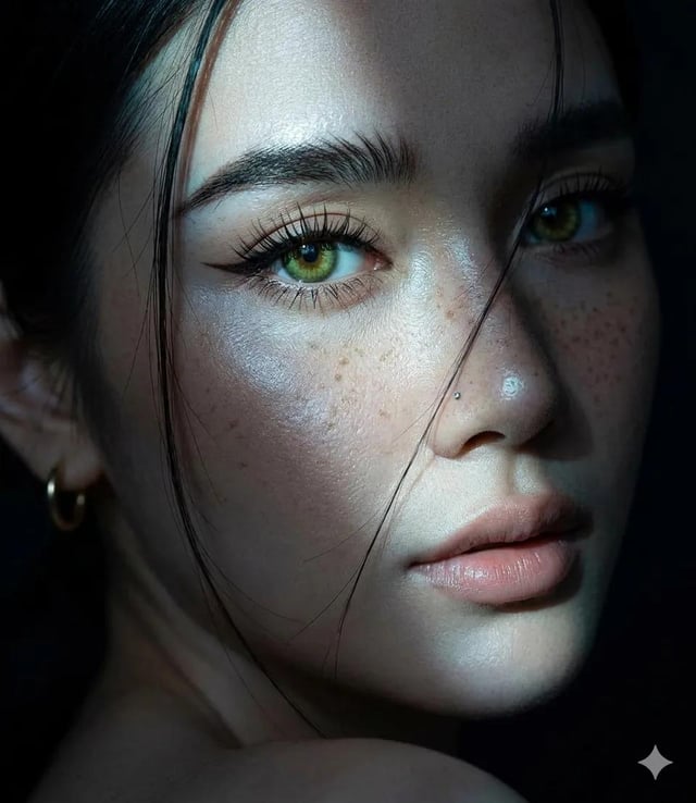 Create an extreme close-up portrait of a beautiful young …